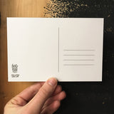 backside of the postcard showing space for a note, a stamp, and an address. corner reads "frog and toad press, frogandtoadpress.com"