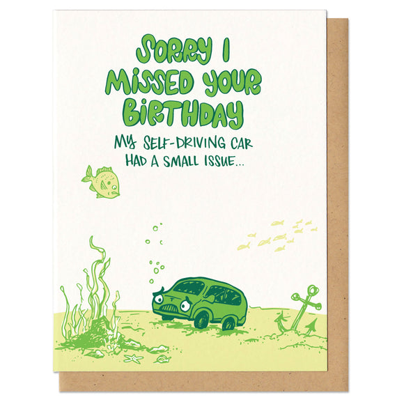 Belated Birthday Self Driving Car Greeting Card
