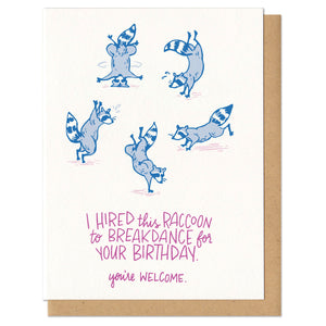greeting card, card, stationery, cards, birthday, raccoon, dance, funny
