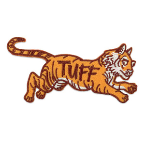 orange tiger patch with "tuff" embroidered on it's middle