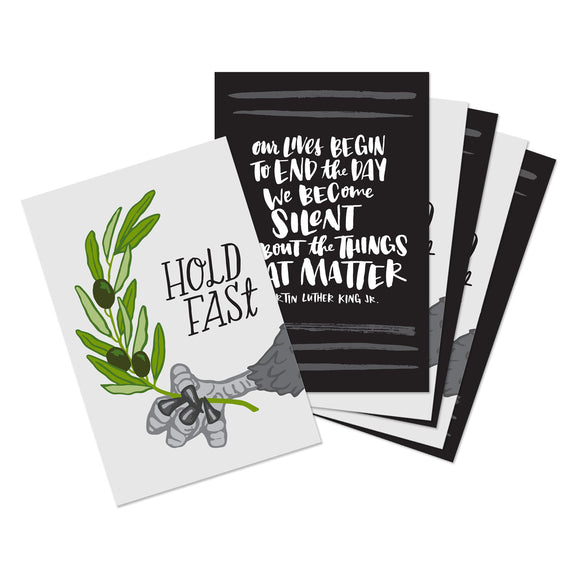A set of 6 postcards, 3 postcards that have an eagle holding an olive branch with text that says 
