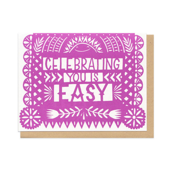 Greeting card and kraft paper envelope. Card reads 