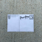 backside of the post card showing space for an address, a note, and a stamp