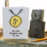 " you are number one to me" greeting card pictured with letterpress type and a pencil